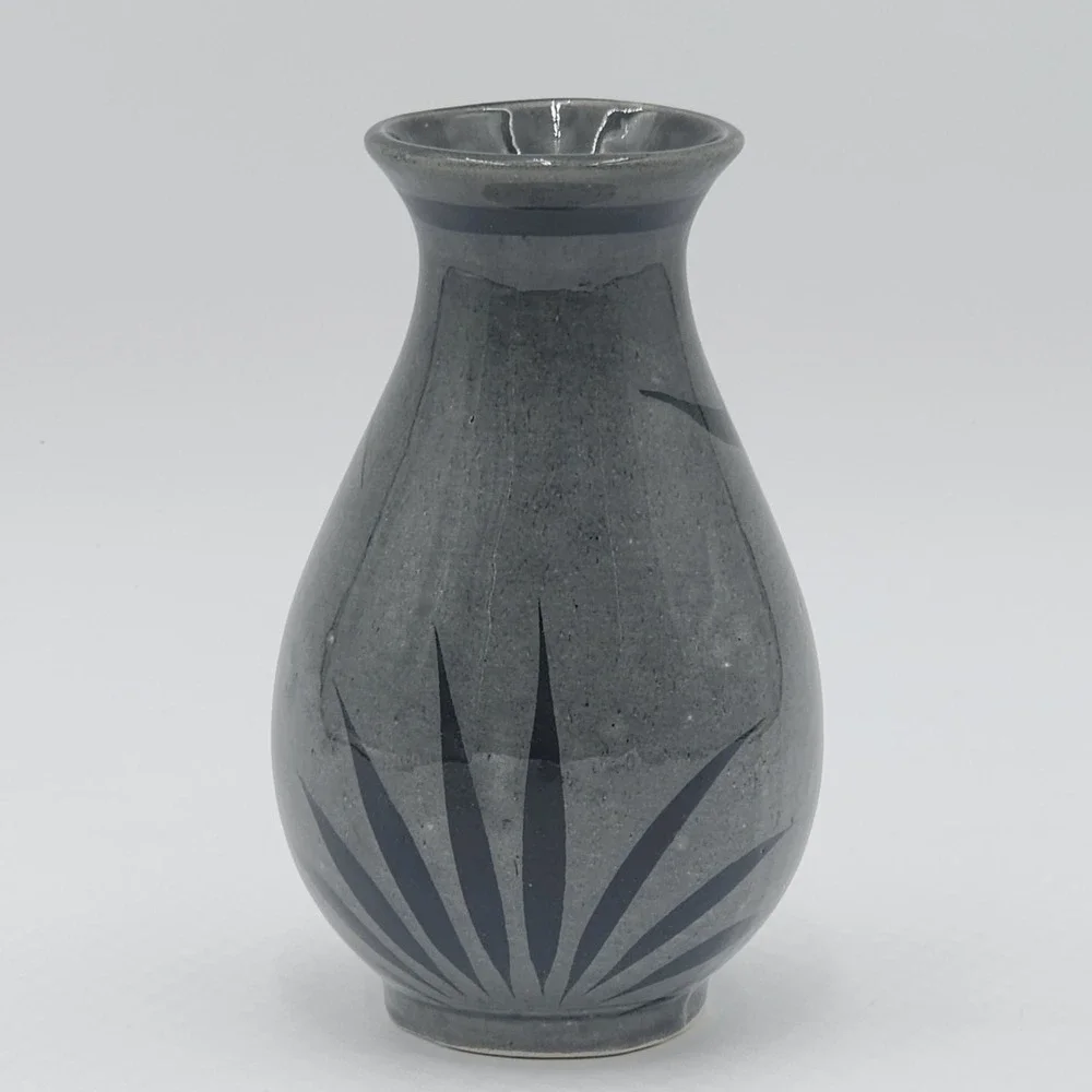Vintage Mexican Tonala Style Pottery Vase Hand Painted Floral Signed Mexico